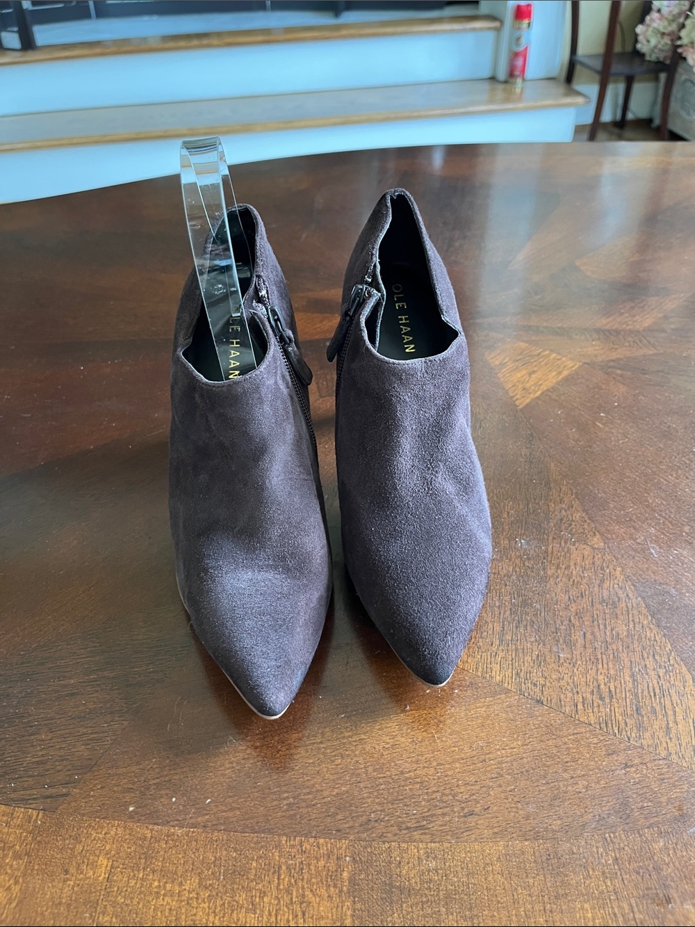 Cole Haan Dark Brown Suede Pointed Toe Ankle Booties
